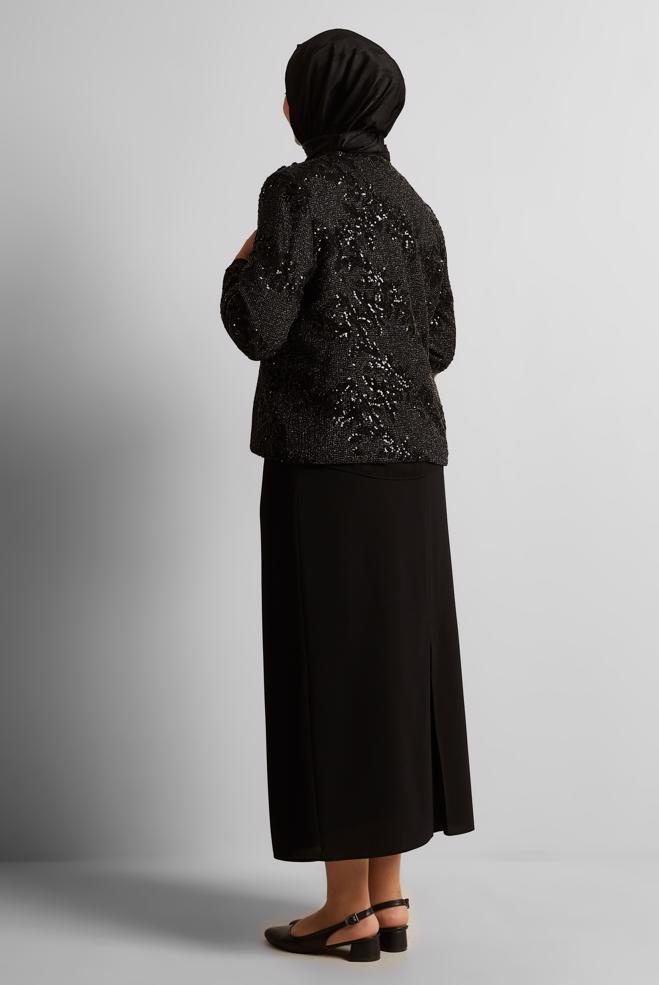 Tesettür giyim SİYAH ÜÇLÜ ETEKLİ TAKIM 30453 - ALVİNA