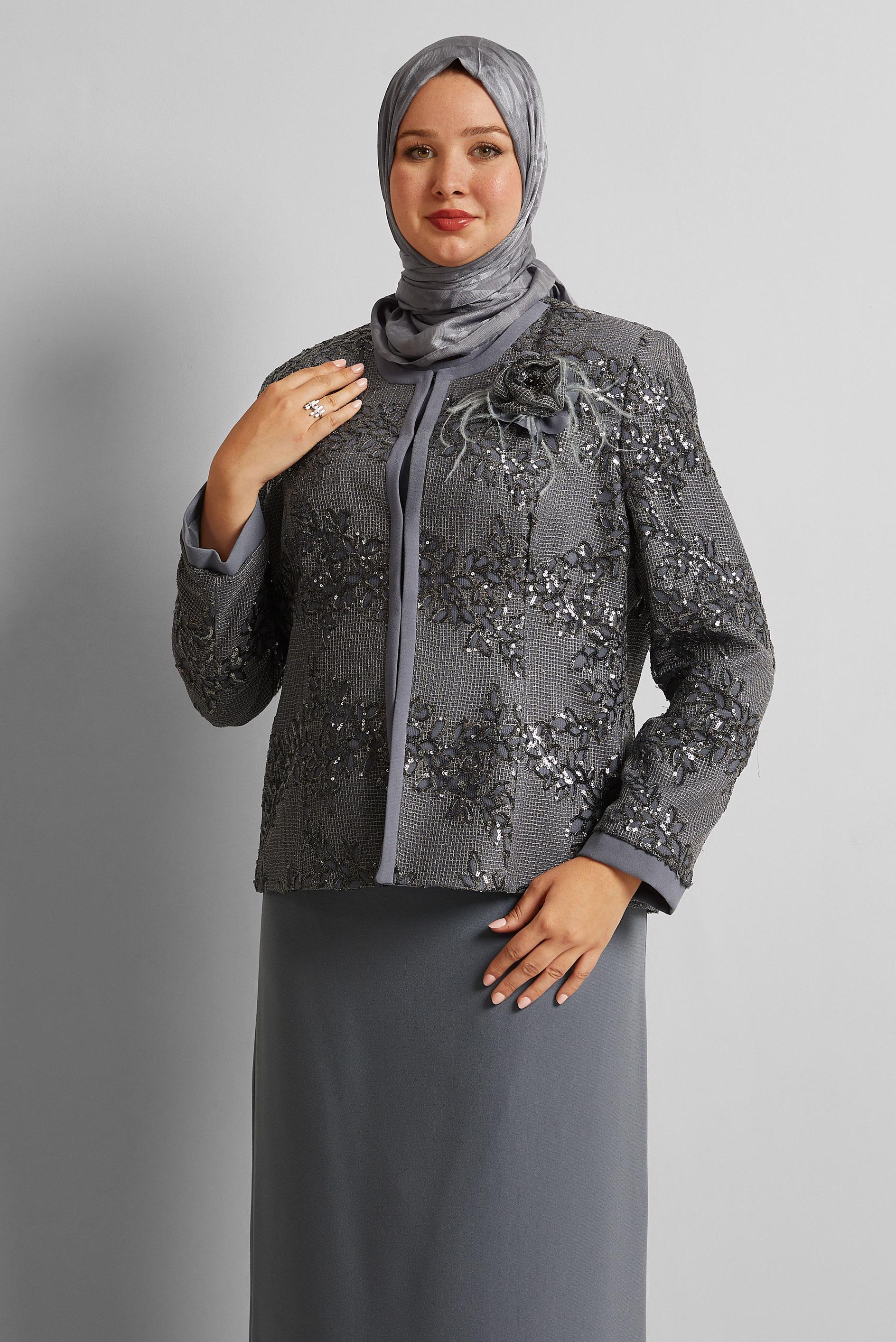 Vêtements hijab GRIS COMBINAISON JUPE TROIS PIÈCES 30453