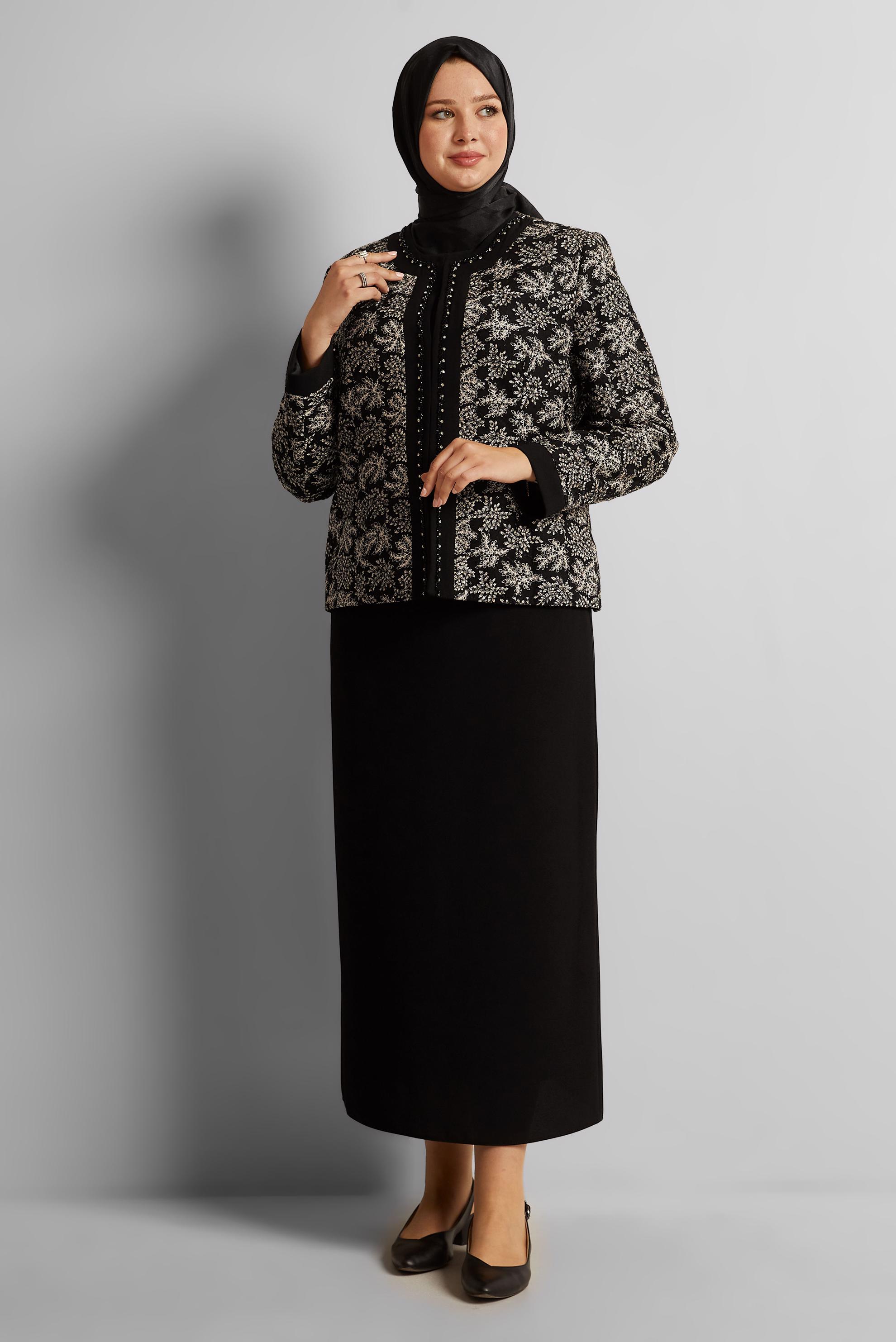 Vêtements hijab NOIR COMBINAISON JUPE TROIS PIÈCES 30456