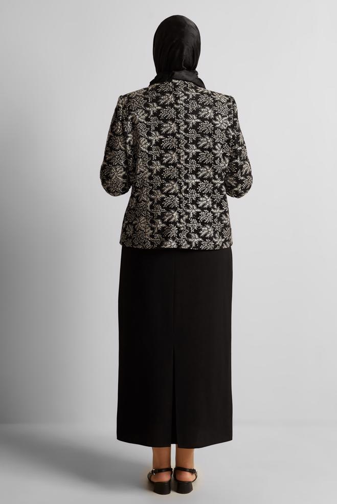 Tesettür giyim SİYAH ÜÇLÜ ETEKLİ TAKIM 30456 - ALVİNA