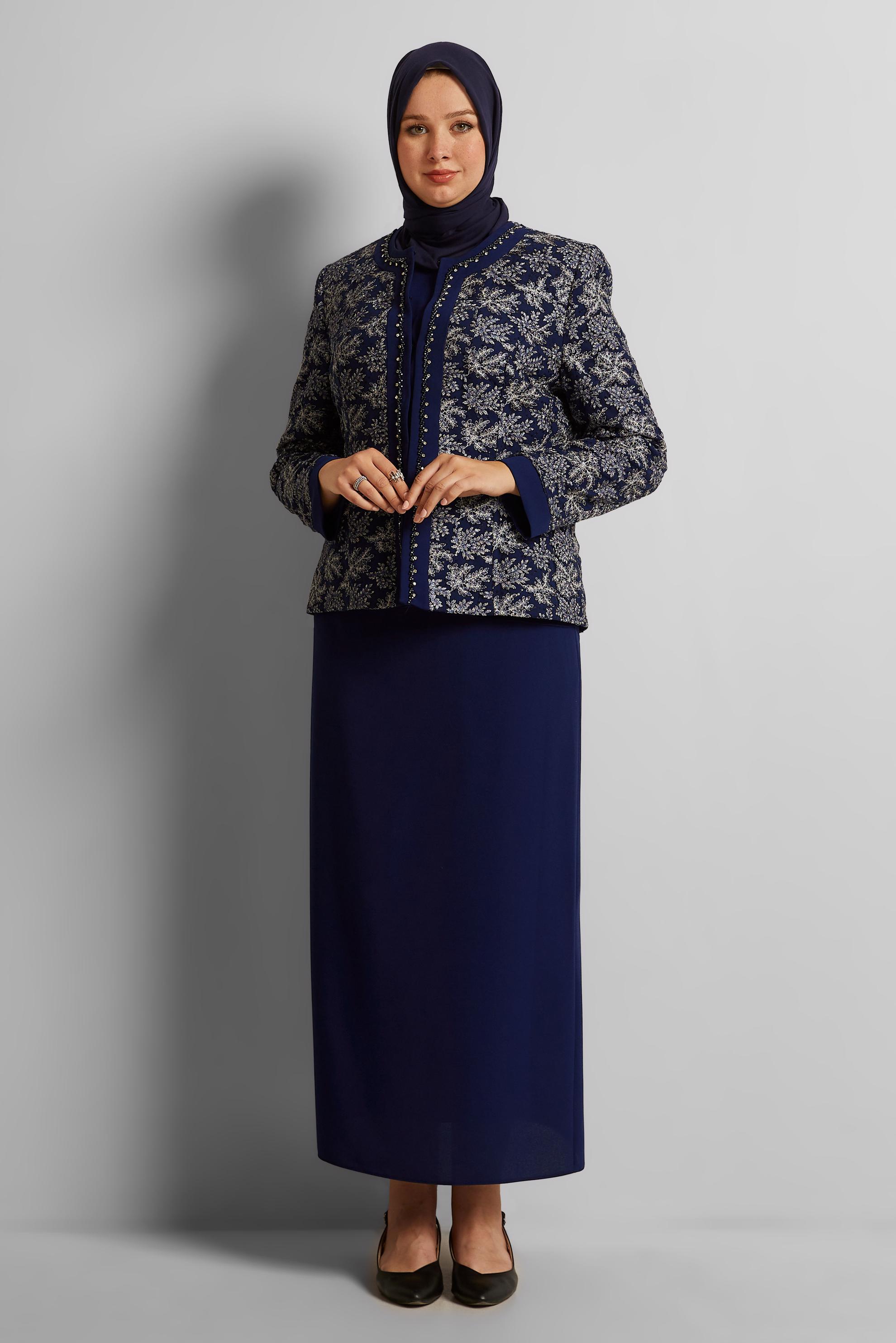 Hijab clothing NAVY BLUE THREE-PIECES SKIRTED SUIT 30456