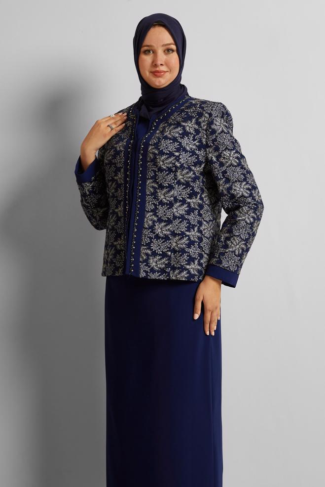 Tesettür giyim LACİVERT ÜÇLÜ ETEKLİ TAKIM 30456 - ALVİNA