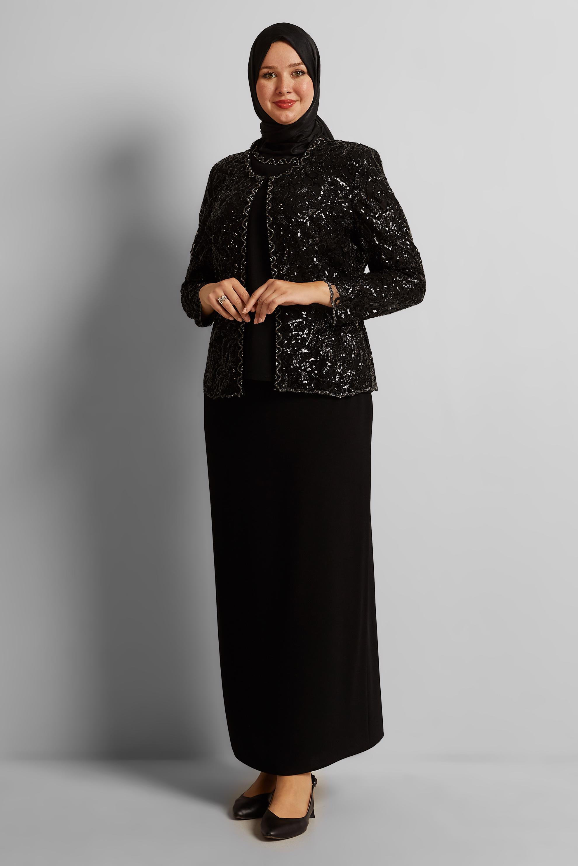 Hijab clothing BLACK THREE PIECES SKIRTED SUIT 3052