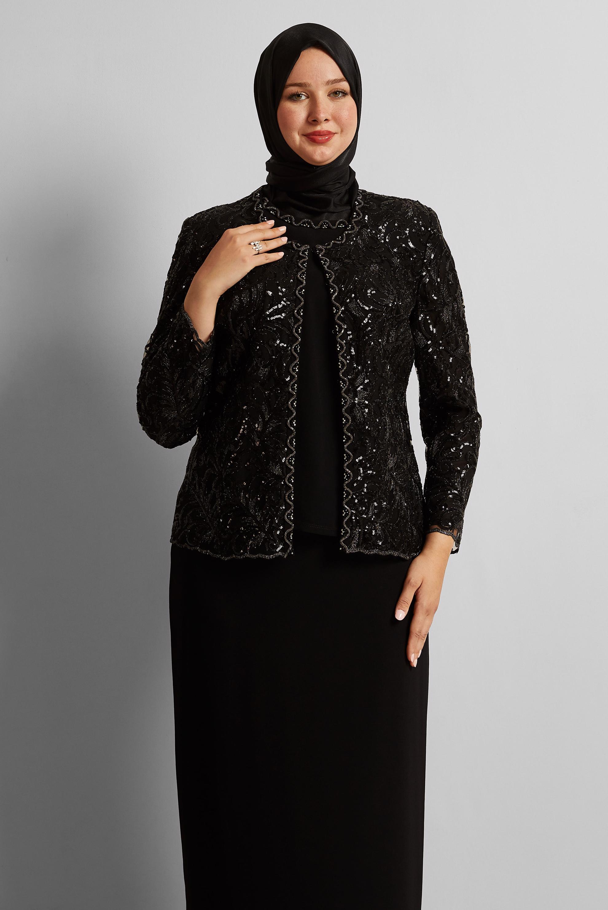 Hijab clothing BLACK THREE PIECES SKIRTED SUIT 3052