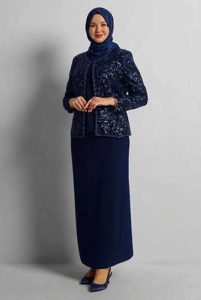 Hijab clothing NAVY BLUE THREE PIECES SKIRTED SUIT 3052 - ALVİNA