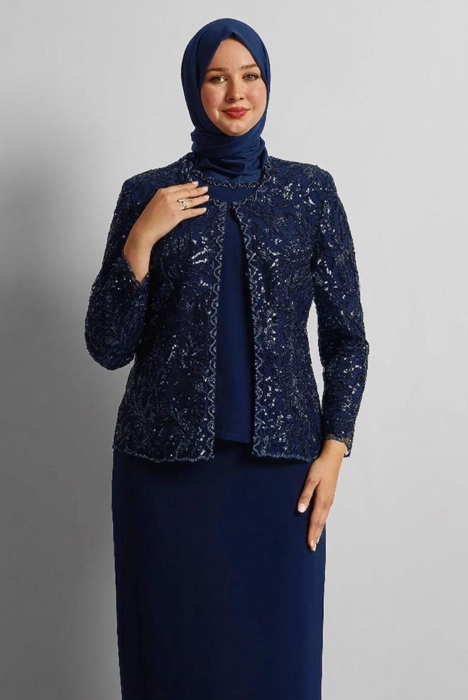 Hijab clothing NAVY BLUE THREE PIECES SKIRTED SUIT 3052 - ALVİNA