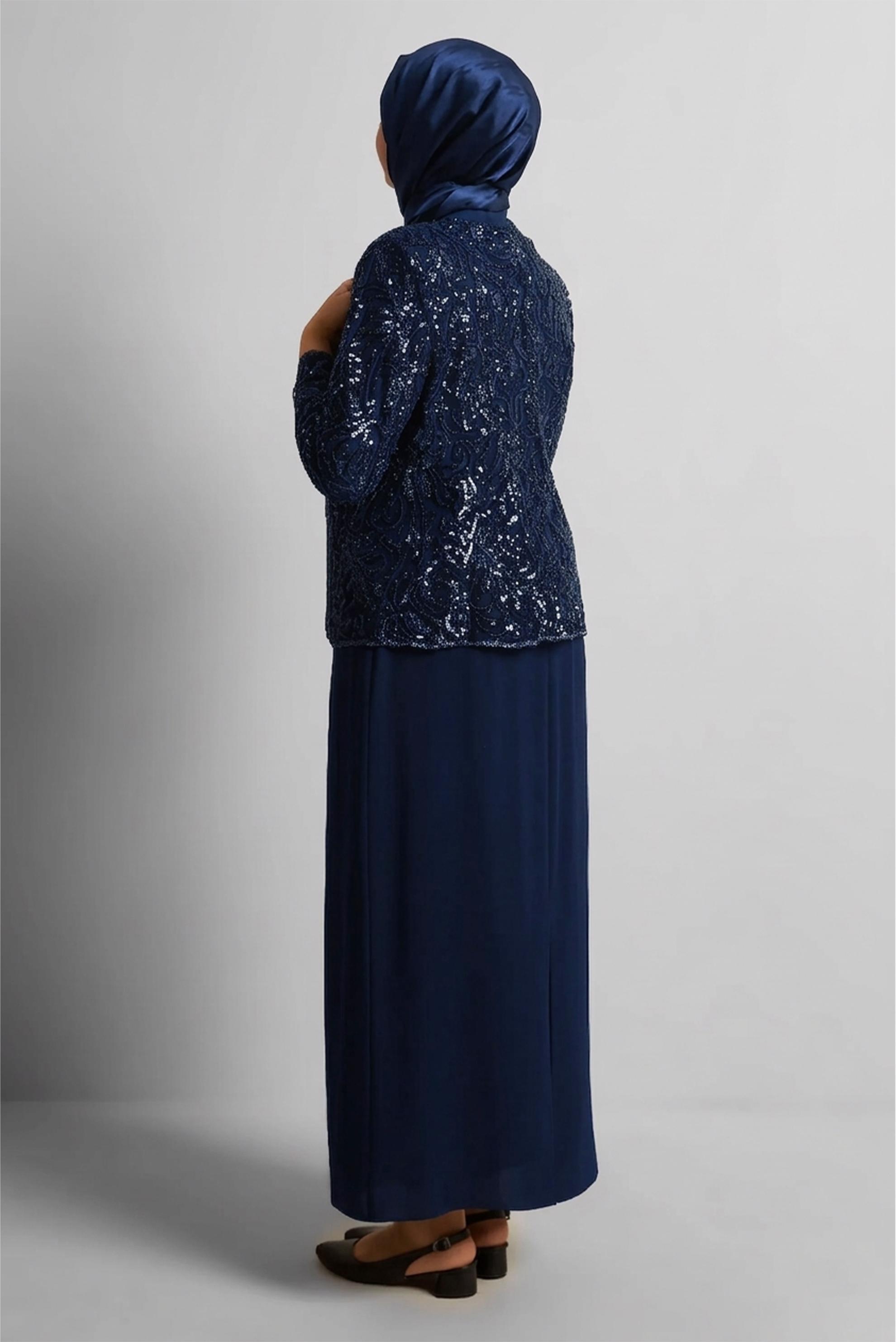 Tesettür giyim LACİVERT ÜÇLÜ TAŞLI ETEKLİ TAKIM 30524
