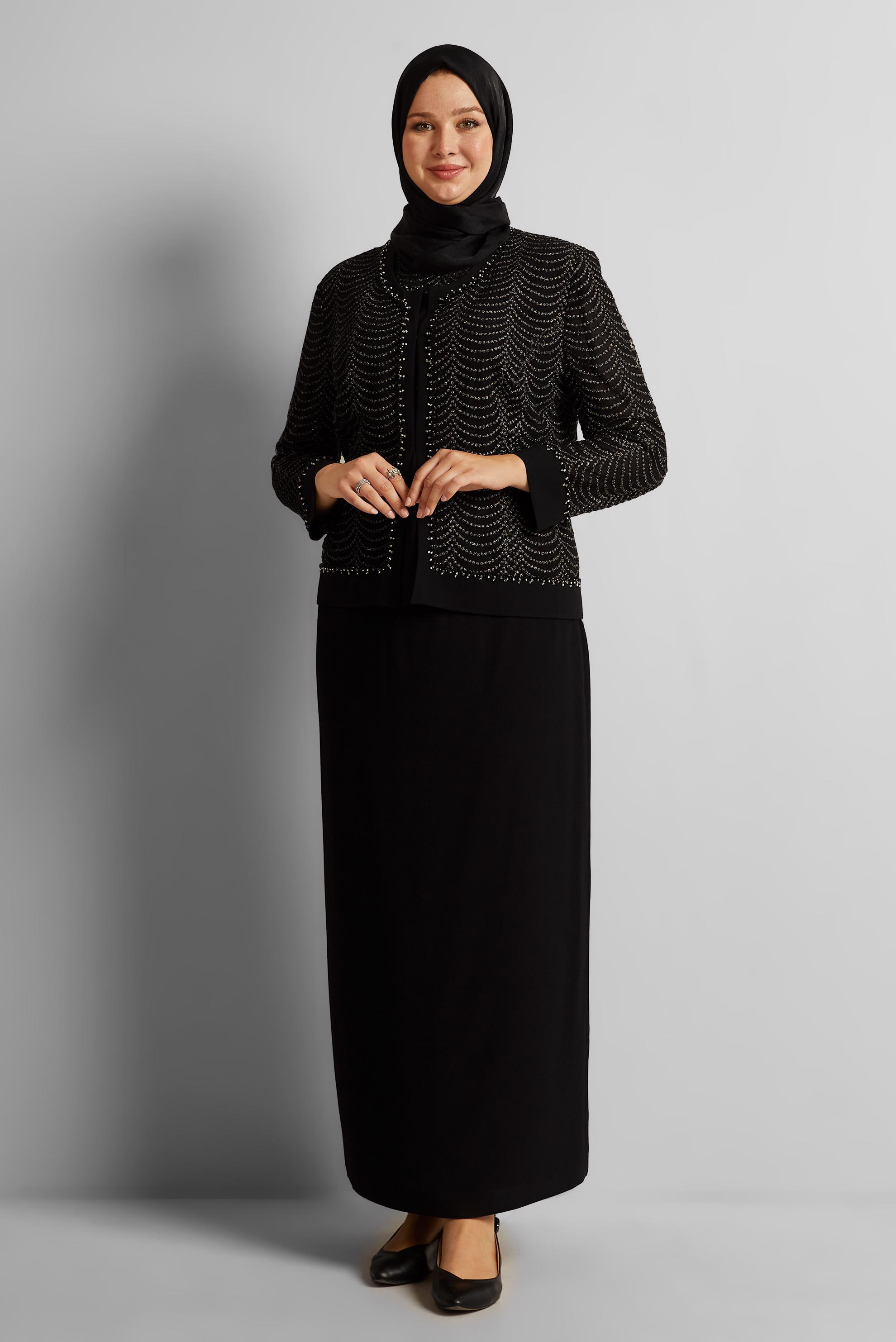 Hijab clothing BLACK THREE-PIECE SKIRTED SUIT 30525