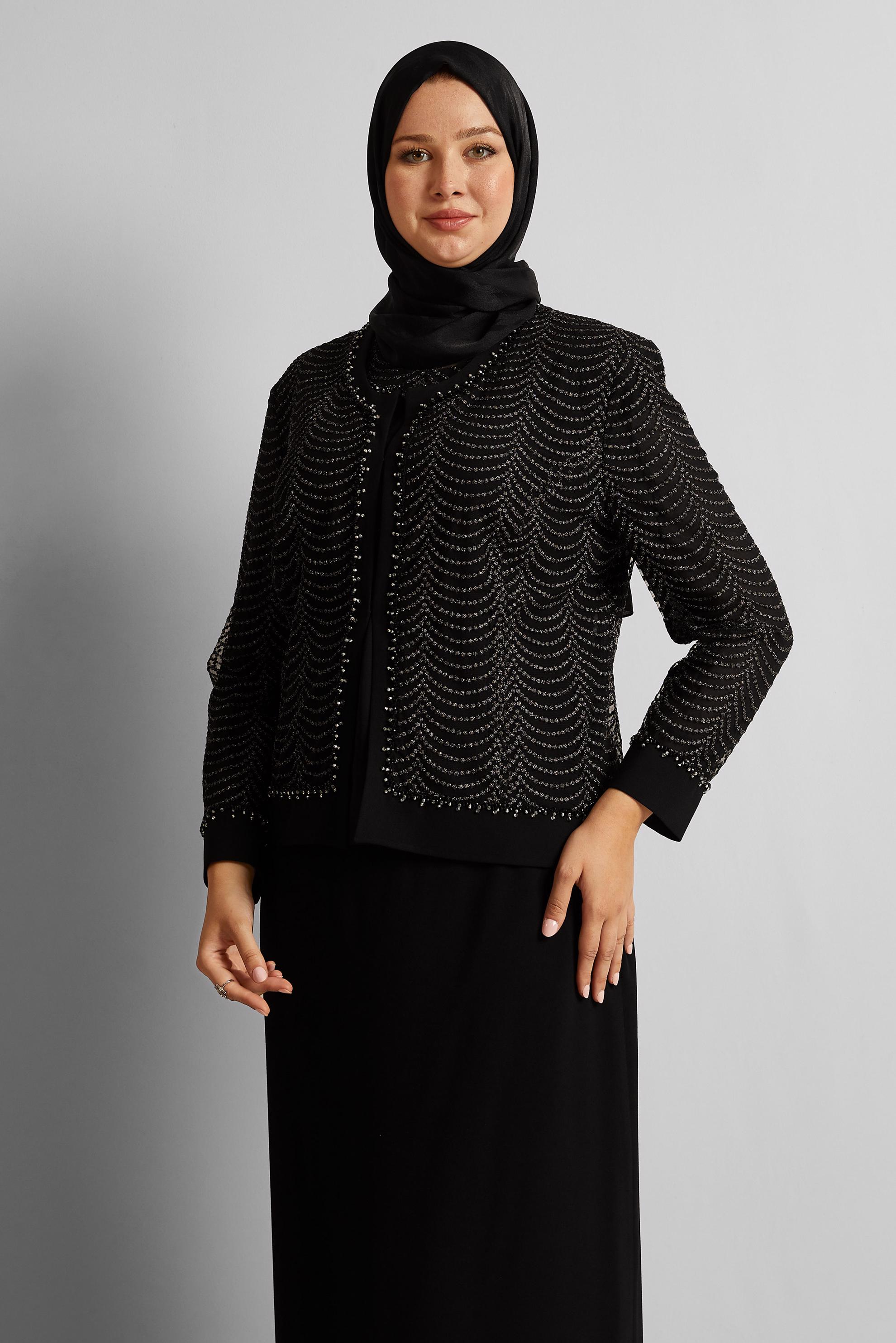 Hijab clothing BLACK THREE-PIECE SKIRTED SUIT 30525