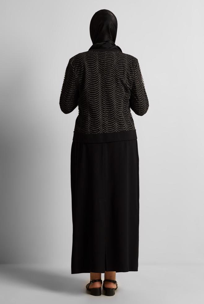 Tesettür giyim SİYAH BÜYÜK BEDEN ÜÇLÜ ETEKLİ TAKIM 30525 - ALVİNA