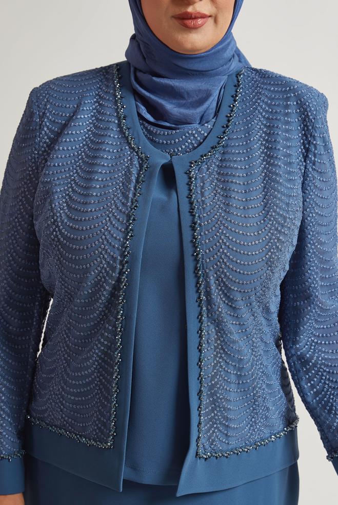 Tesettür giyim LACİVERT BÜYÜK BEDEN ÜÇLÜ ETEKLİ TAKIM 30525 - ALVİNA