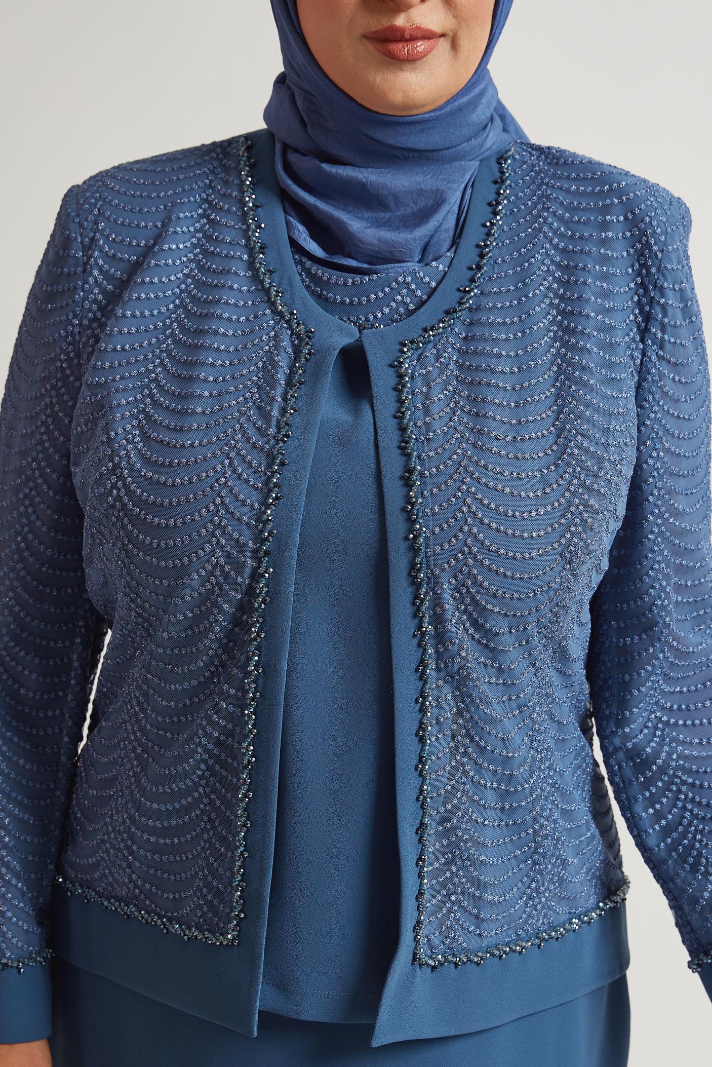 Tesettür giyim LACİVERT BÜYÜK BEDEN ÜÇLÜ ETEKLİ TAKIM 30525