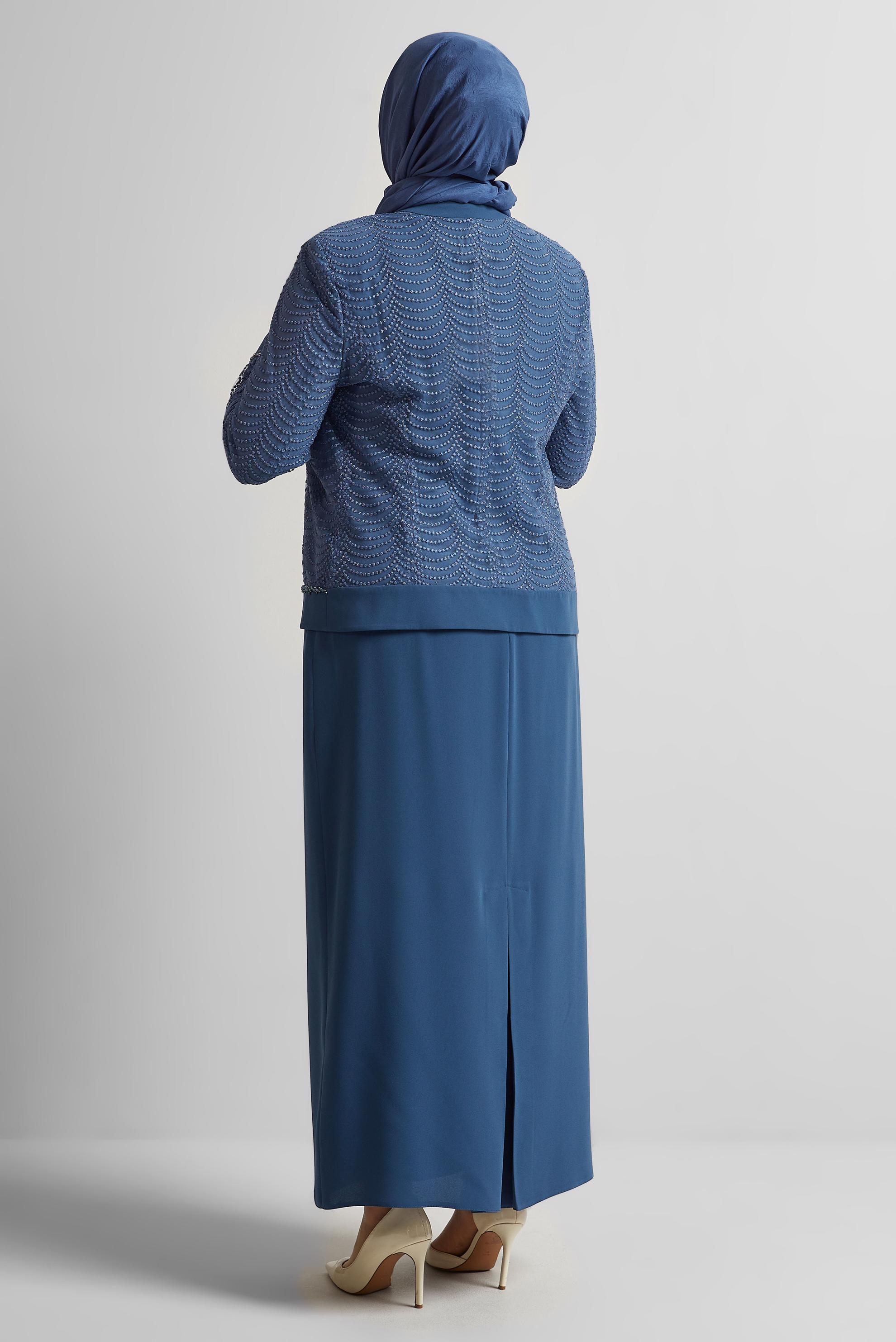 Tesettür giyim LACİVERT BÜYÜK BEDEN ÜÇLÜ ETEKLİ TAKIM 30525