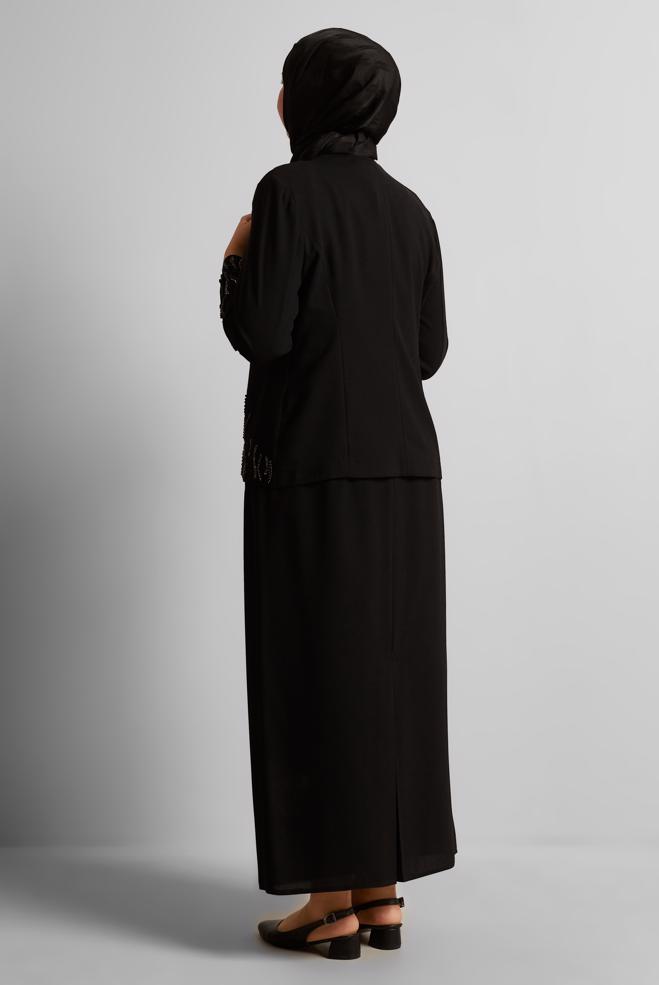 Tesettür giyim SİYAH ÜÇLÜ ETEKLİ TAKIM 30527 - ALVİNA