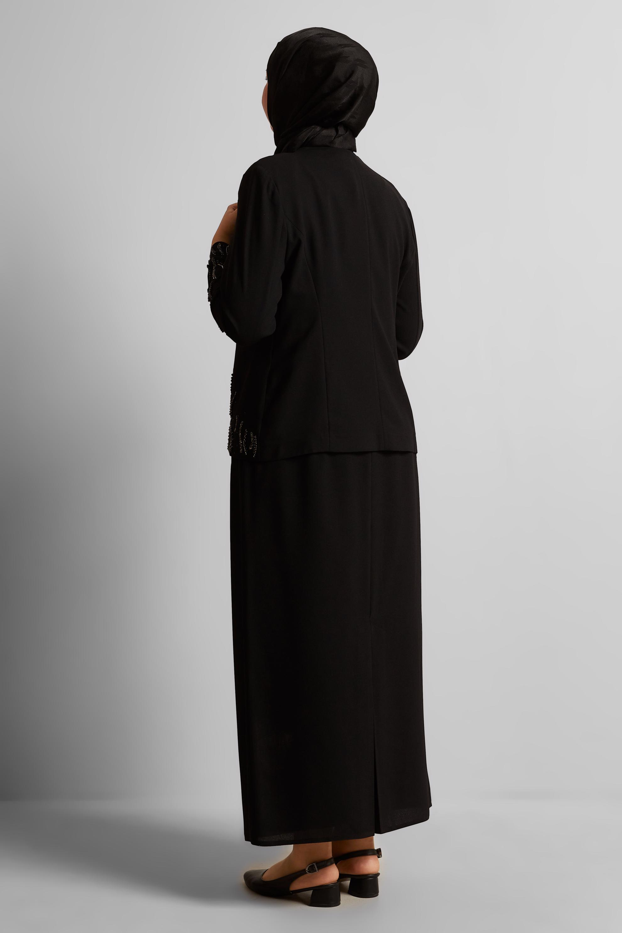 Tesettür giyim SİYAH ÜÇLÜ ETEKLİ TAKIM 30527