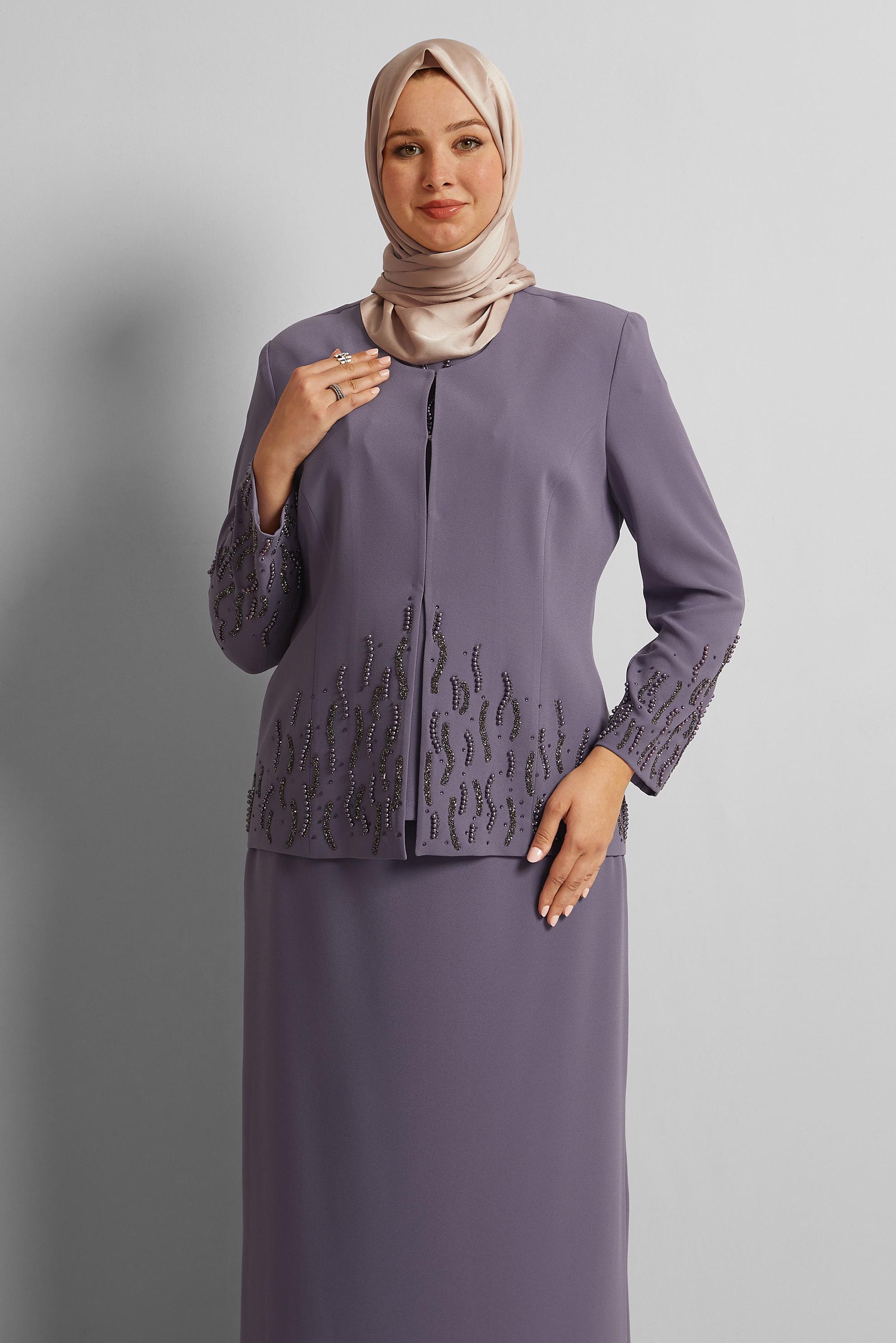 Hijab clothing PURPLE THREE-PIECES SKIRTED SUIT 30527