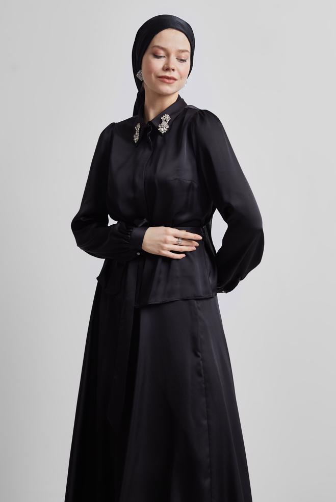 Hijab clothing BLACK BELTED SKIRTED SUIT 44723 - ALVİNA