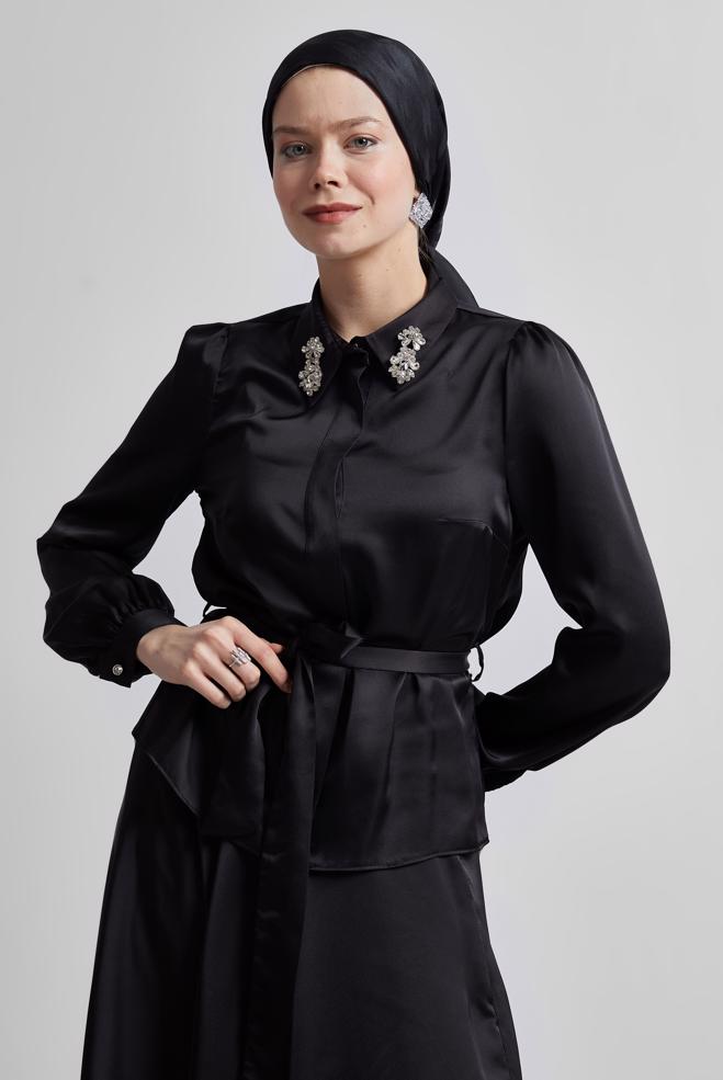 Hijab clothing BLACK BELTED SKIRTED SUIT 44723 - ALVİNA