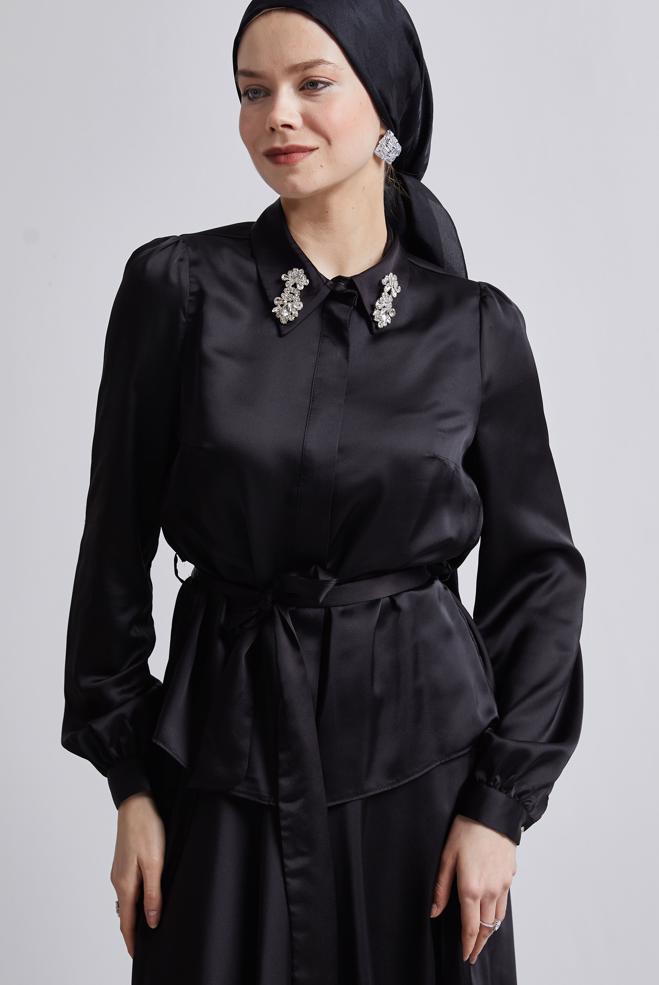 Hijab clothing BLACK BELTED SKIRTED SUIT 44723 - ALVİNA