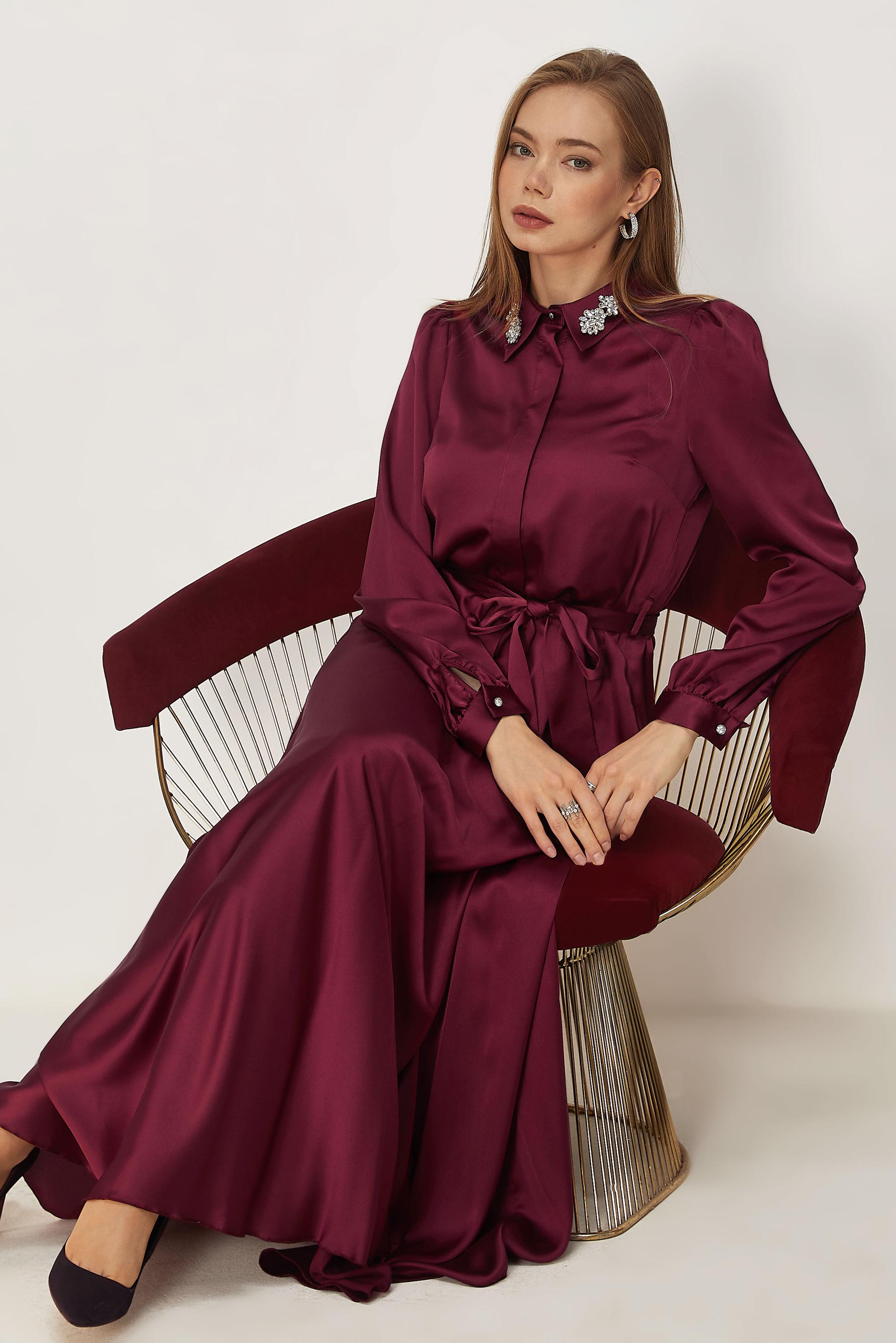 Vêtements hijab ROUGE BORDEAUX ENSEMBLE JUPE CEINTURÉE EN SATIN 44723