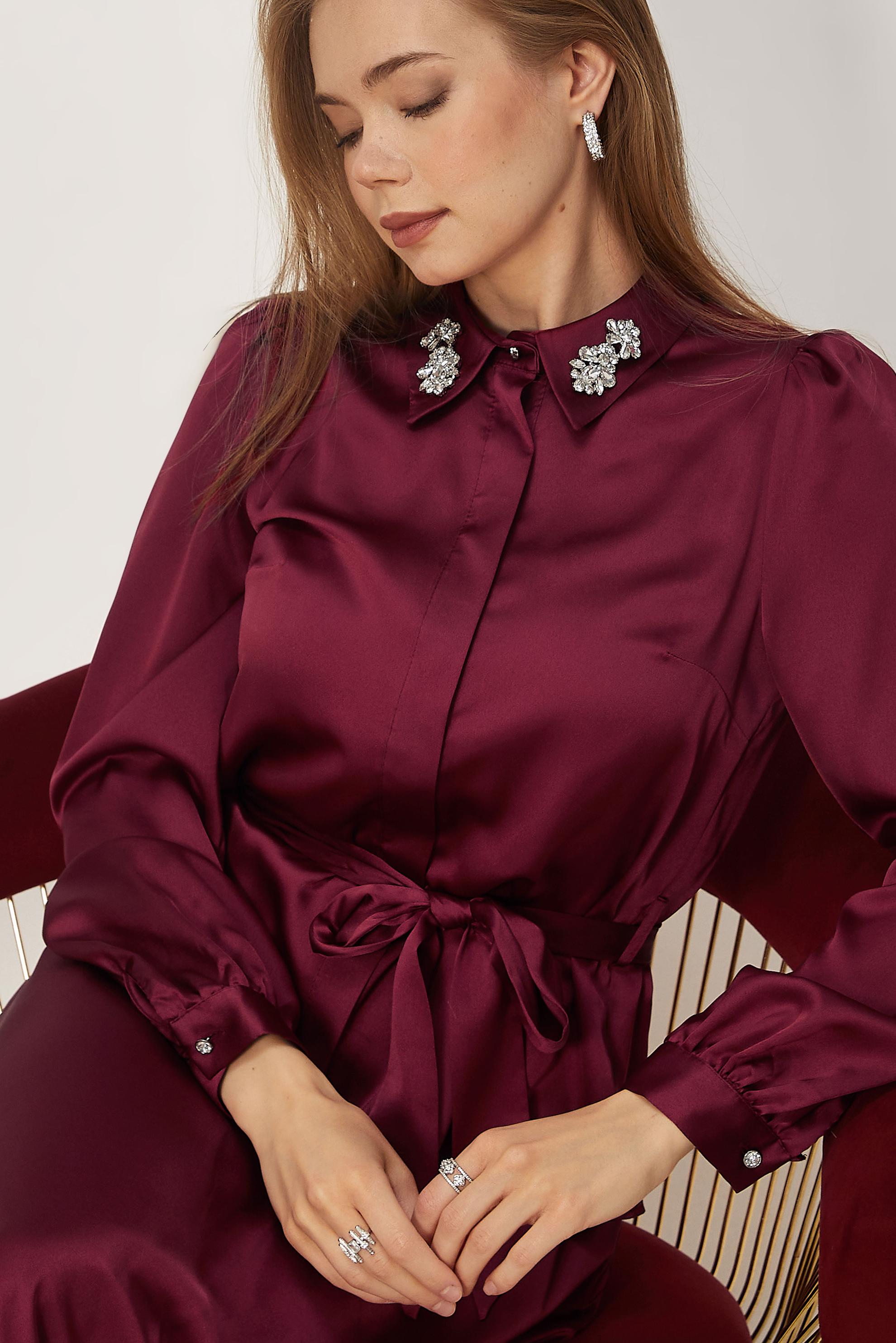 Vêtements hijab ROUGE BORDEAUX ENSEMBLE JUPE CEINTURÉE EN SATIN 44723