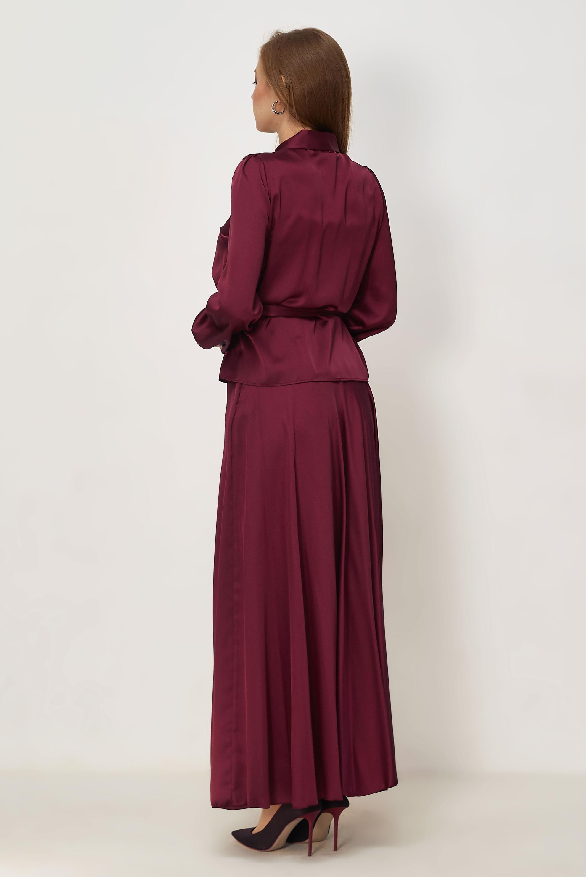 Vêtements hijab ROUGE BORDEAUX ENSEMBLE JUPE CEINTURÉE EN SATIN 44723