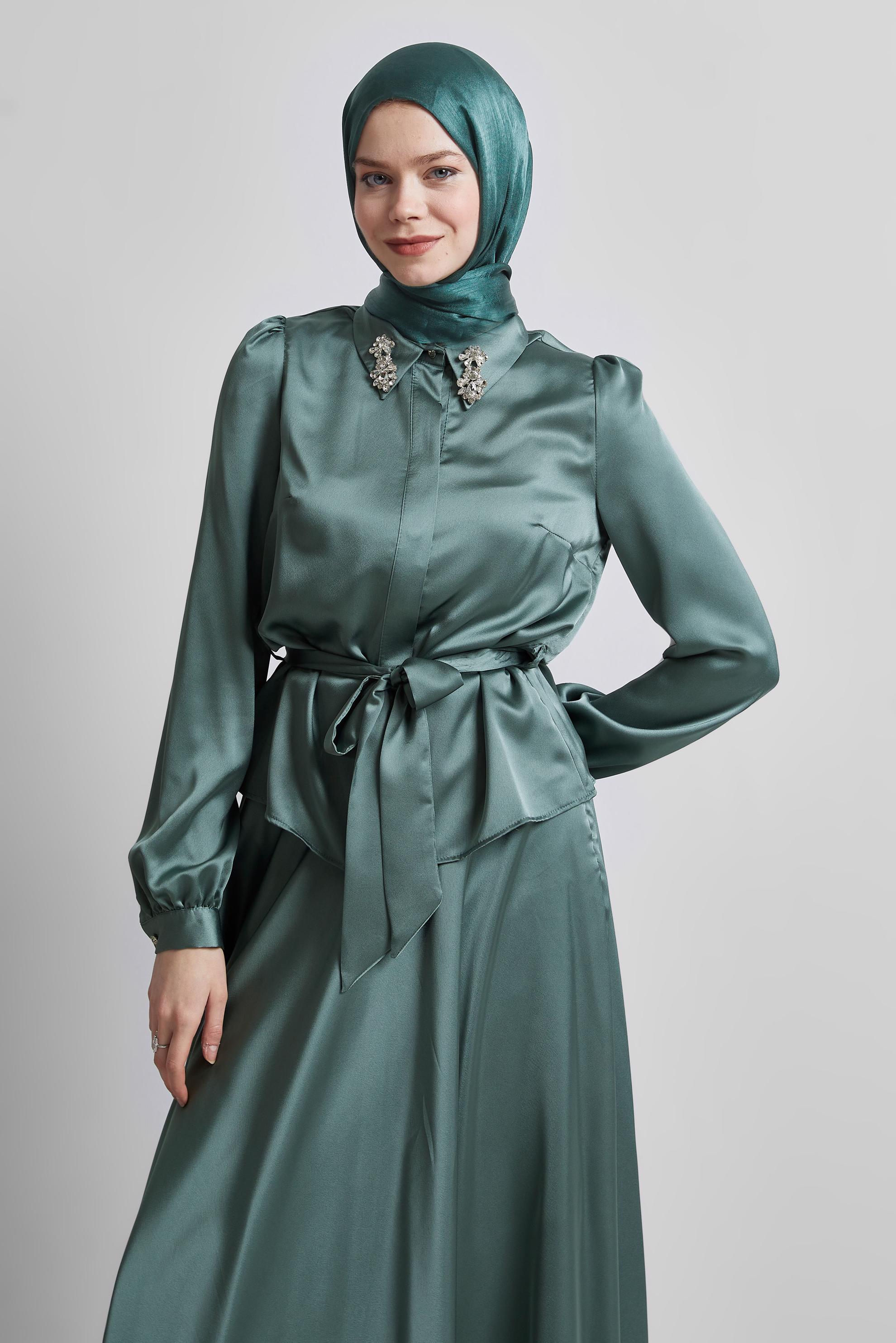 Hijab clothing GREEN BELTED SKIRTED SUIT 44723