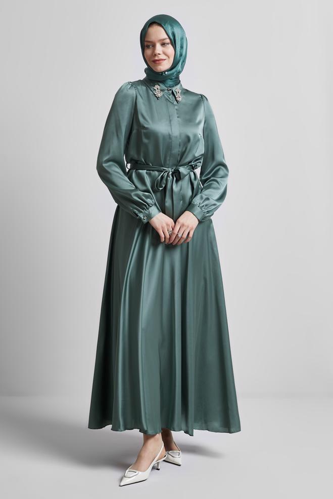 Hijab clothing GREEN BELTED SKIRTED SUIT 44723 - ALVİNA