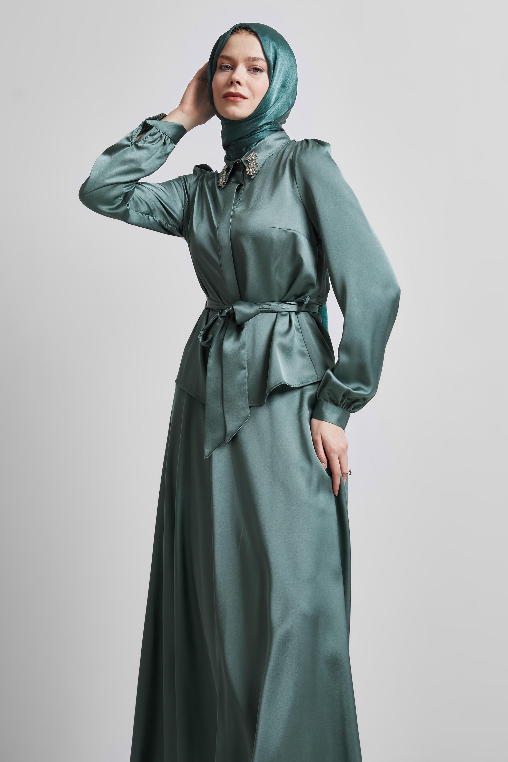 Hijab clothing GREEN BELTED SKIRTED SUIT 44723