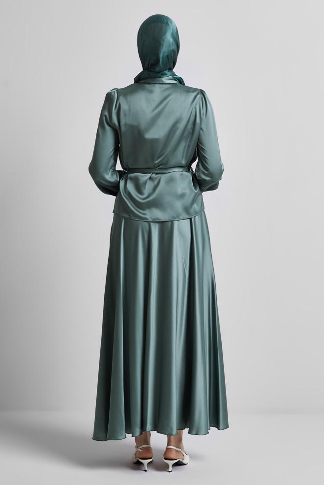 Hijab clothing GREEN BELTED SKIRTED SUIT 44723 - ALVİNA