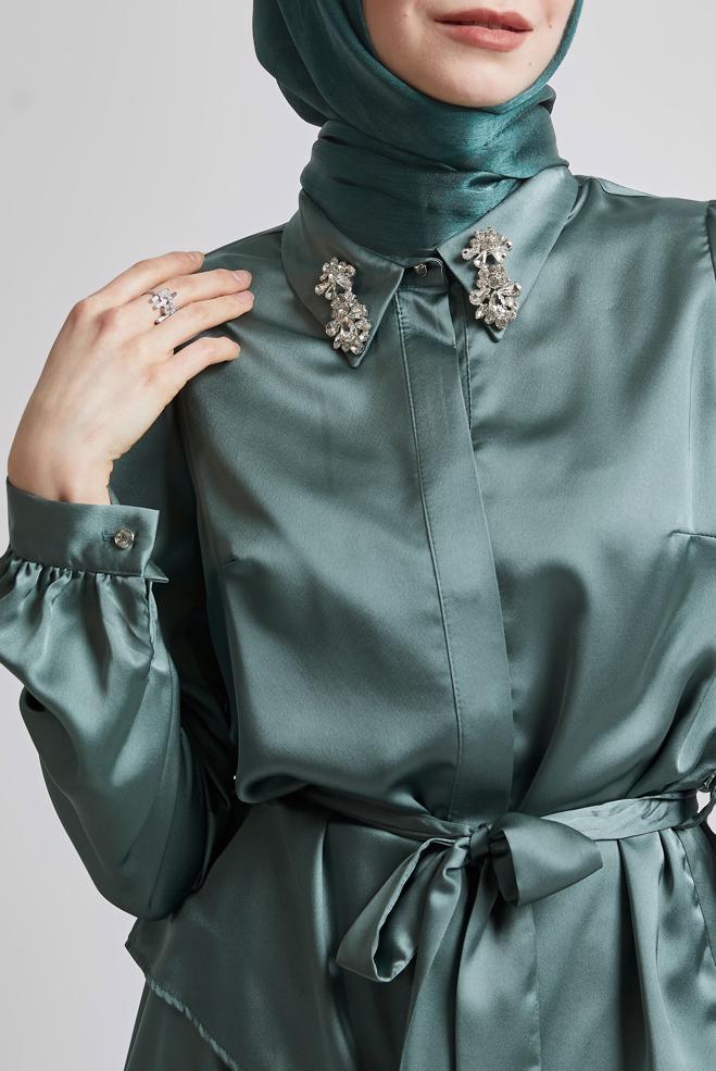 Hijab clothing GREEN BELTED SKIRTED SUIT 44723 - ALVİNA