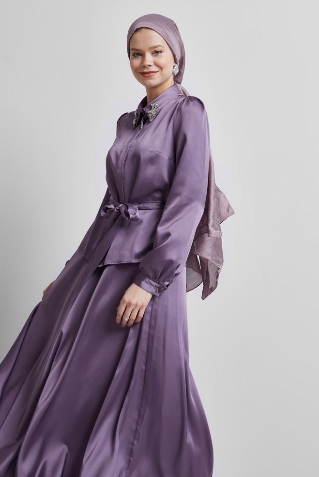 Hijab clothing PURPLE BELTED SKIRTED SUIT 44723 - ALVİNA