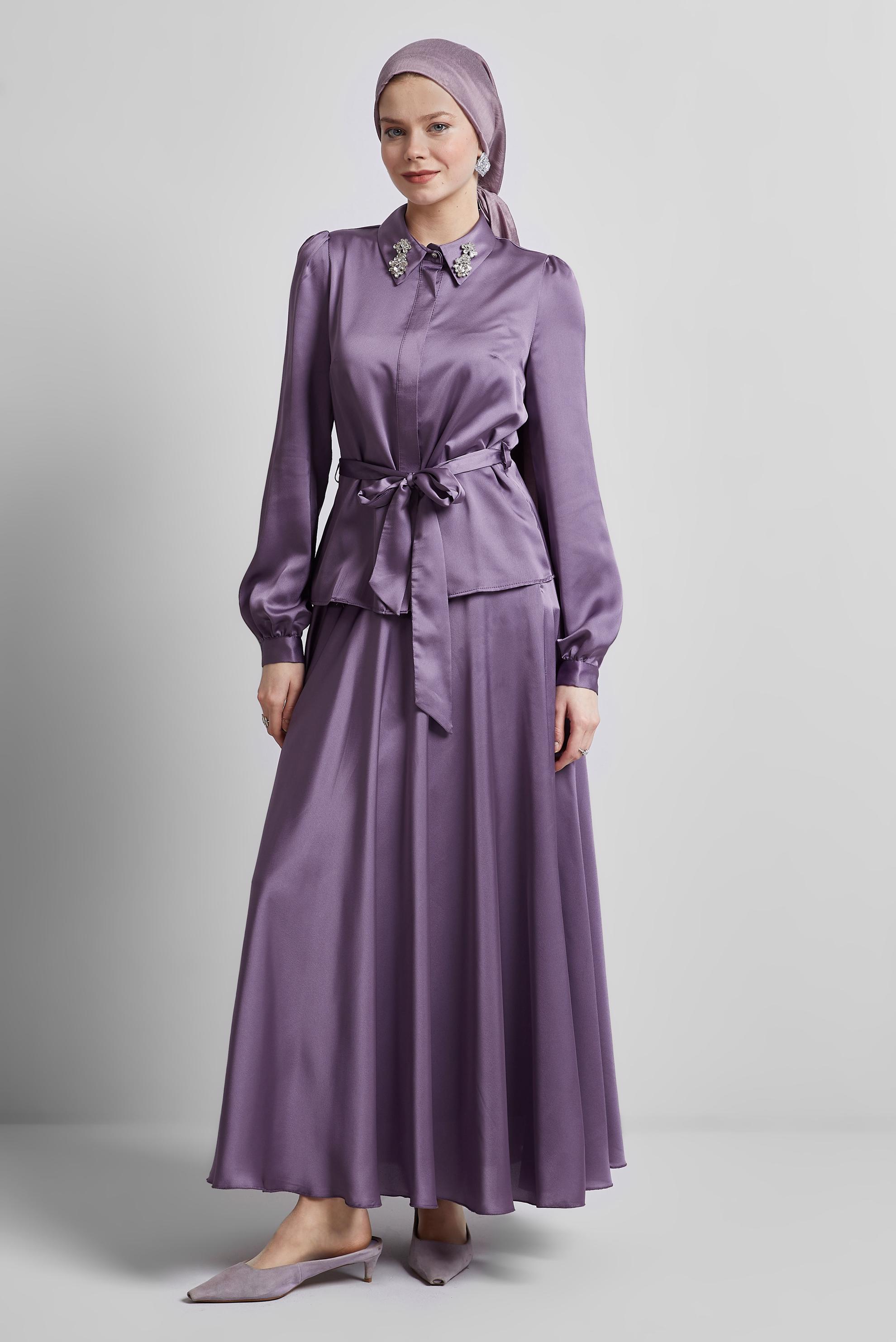 Hijab clothing PURPLE BELTED SKIRTED SUIT 44723