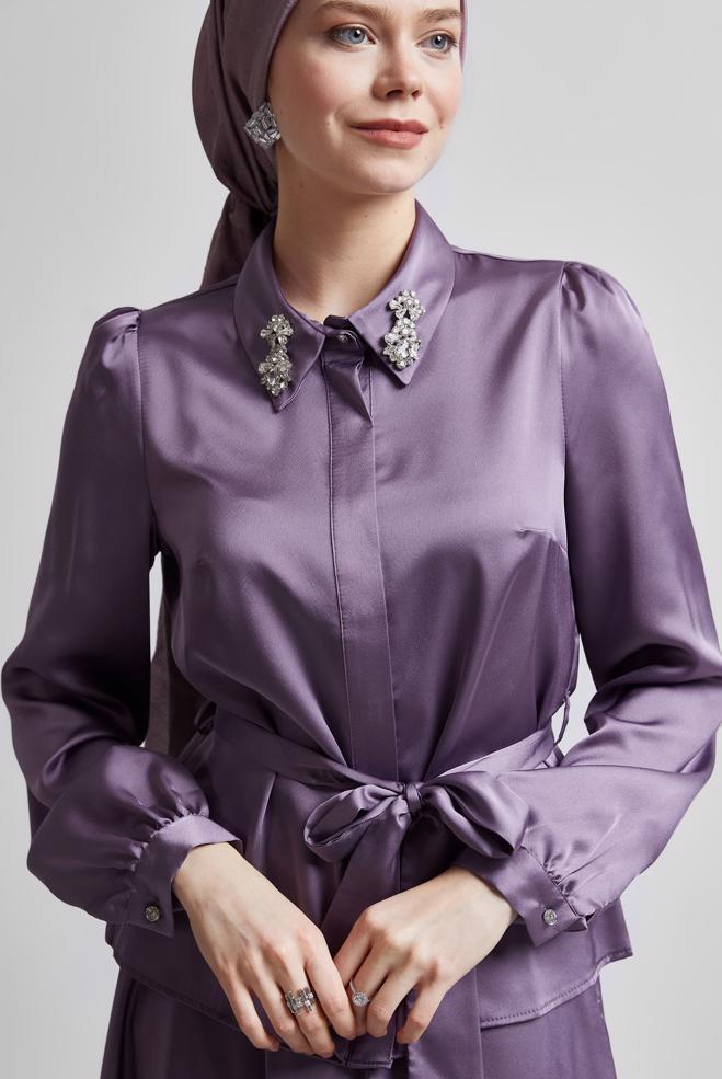 Hijab clothing PURPLE BELTED SKIRTED SUIT 44723 - ALVİNA