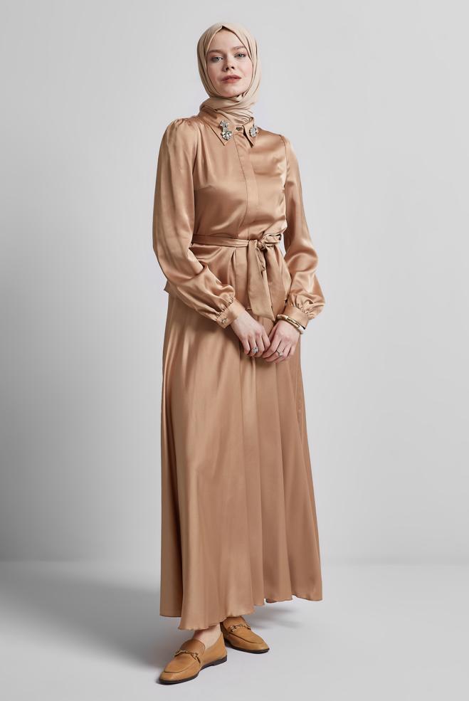 Vêtements hijab BRUN COSTUME À JUPE CEINTURÉE 44723 - ALVİNA