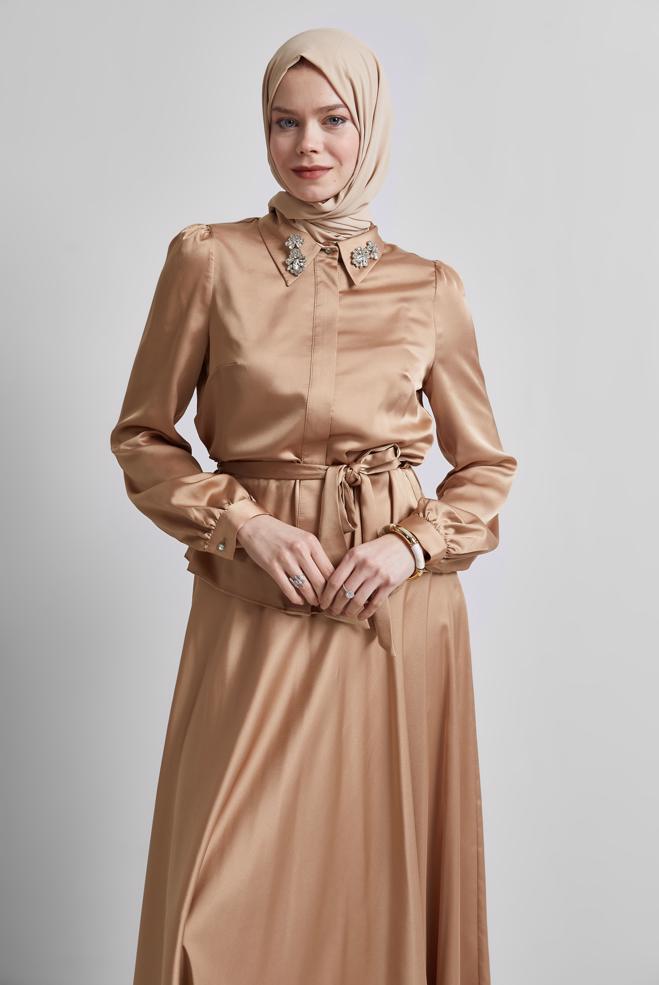 Vêtements hijab BRUN COSTUME À JUPE CEINTURÉE 44723 - ALVİNA