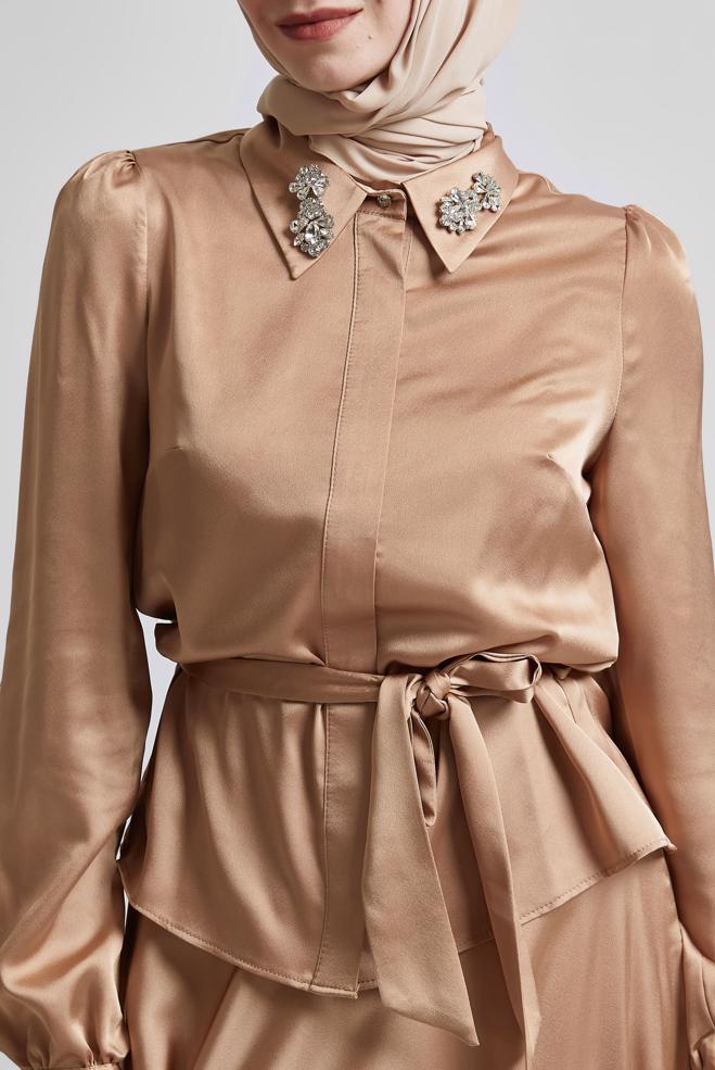 Vêtements hijab BRUN COSTUME À JUPE CEINTURÉE 44723 - ALVİNA