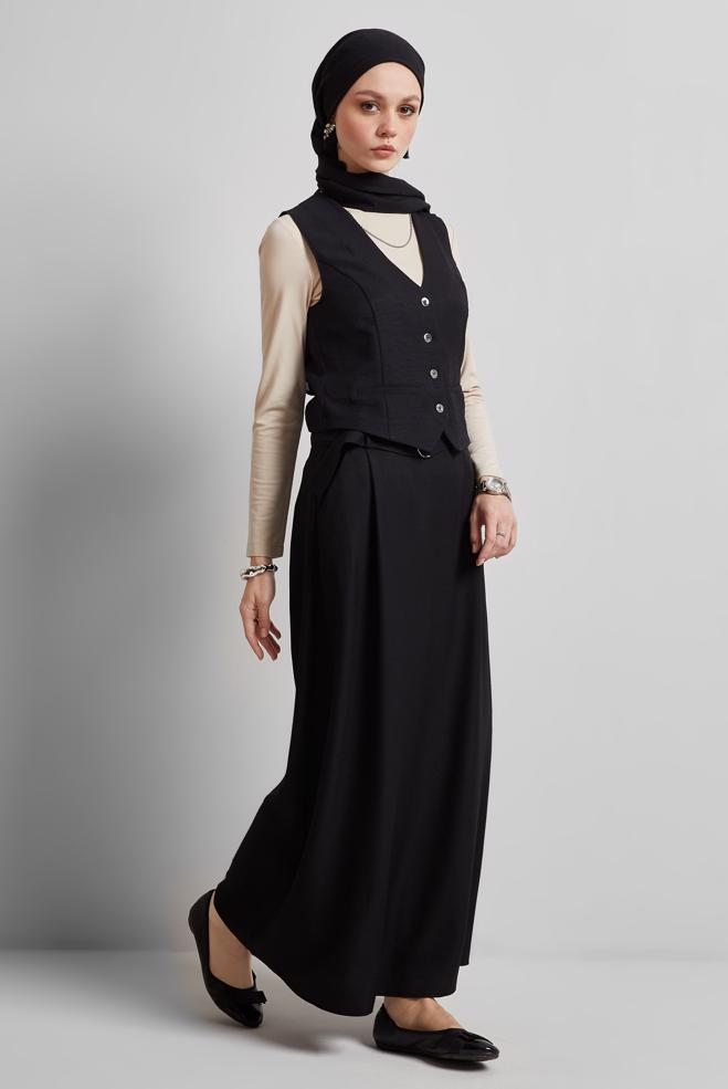 Hijab-Kleidung SCHWARZ ANZUG MIT ROCK UND WESTE 44805 - ALVİNA