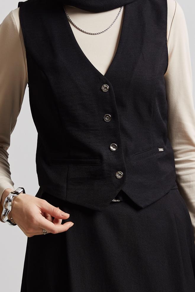 Hijab-Kleidung SCHWARZ ANZUG MIT ROCK UND WESTE 44805 - ALVİNA