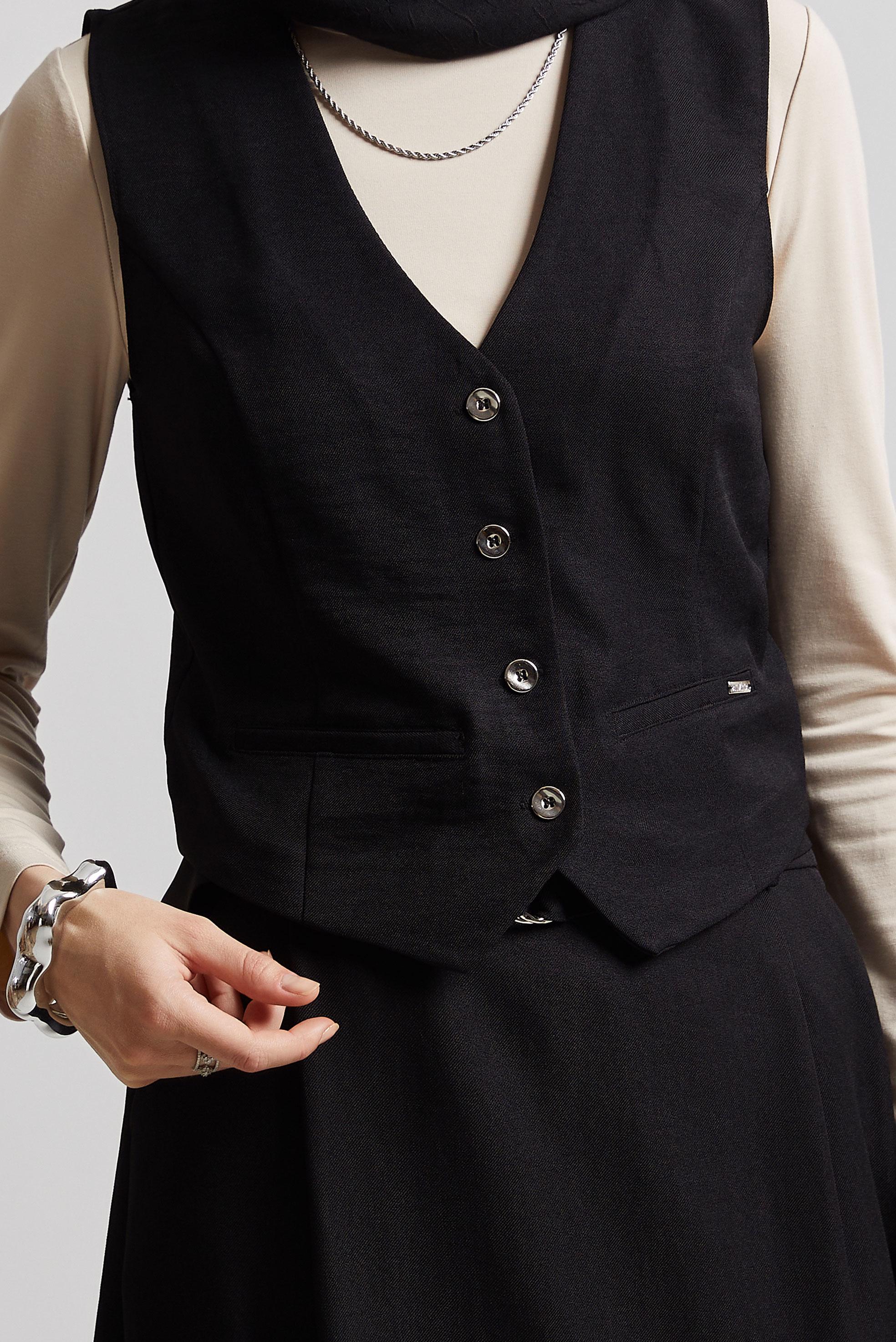 Tesettür giyim SİYAH YELEKLİ ETEKLİ TAKIM 44805