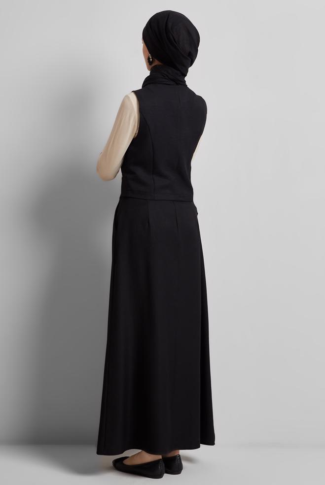 Hijab-Kleidung SCHWARZ ANZUG MIT ROCK UND WESTE 44805 - ALVİNA