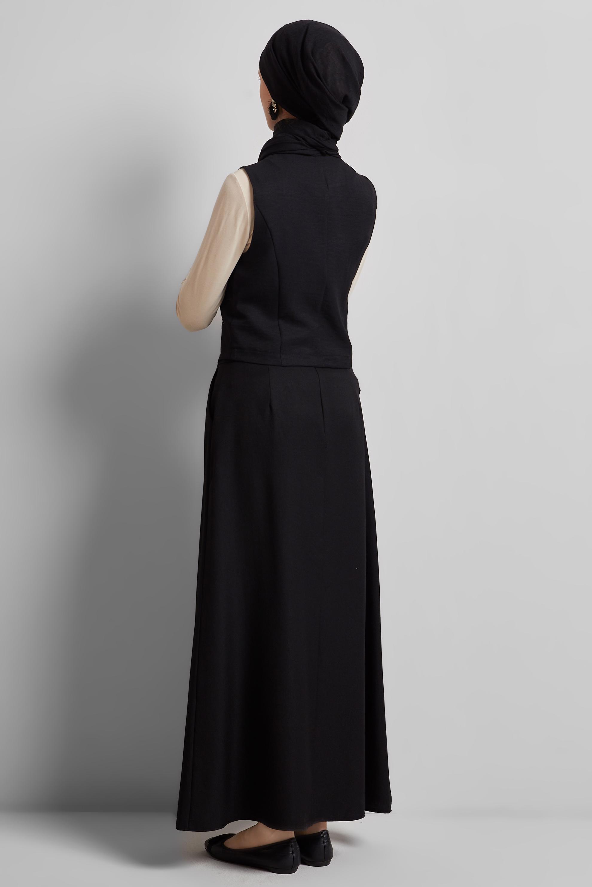 Tesettür giyim SİYAH YELEKLİ ETEKLİ TAKIM 44805