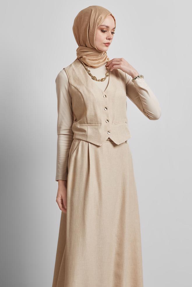 Hijab-Kleidung BEIGE ANZUG MIT ROCK UND WESTE 44805 - ALVİNA