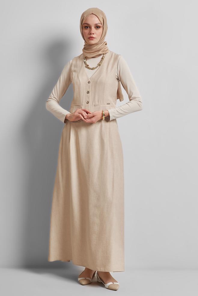 Hijab-Kleidung BEIGE ANZUG MIT ROCK UND WESTE 44805 - ALVİNA