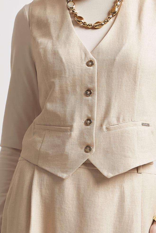 Hijab-Kleidung BEIGE ANZUG MIT ROCK UND WESTE 44805 - ALVİNA