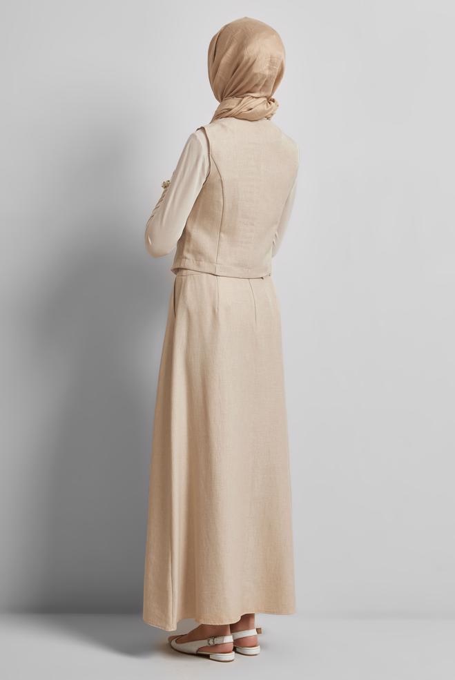 Hijab-Kleidung BEIGE ANZUG MIT ROCK UND WESTE 44805 - ALVİNA
