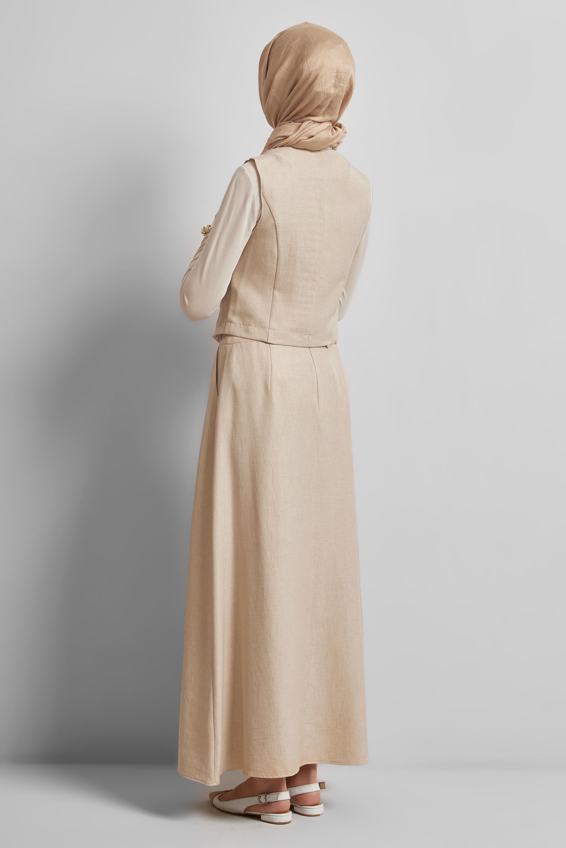 Tesettür giyim BEJ YELEKLİ ETEKLİ TAKIM 44805