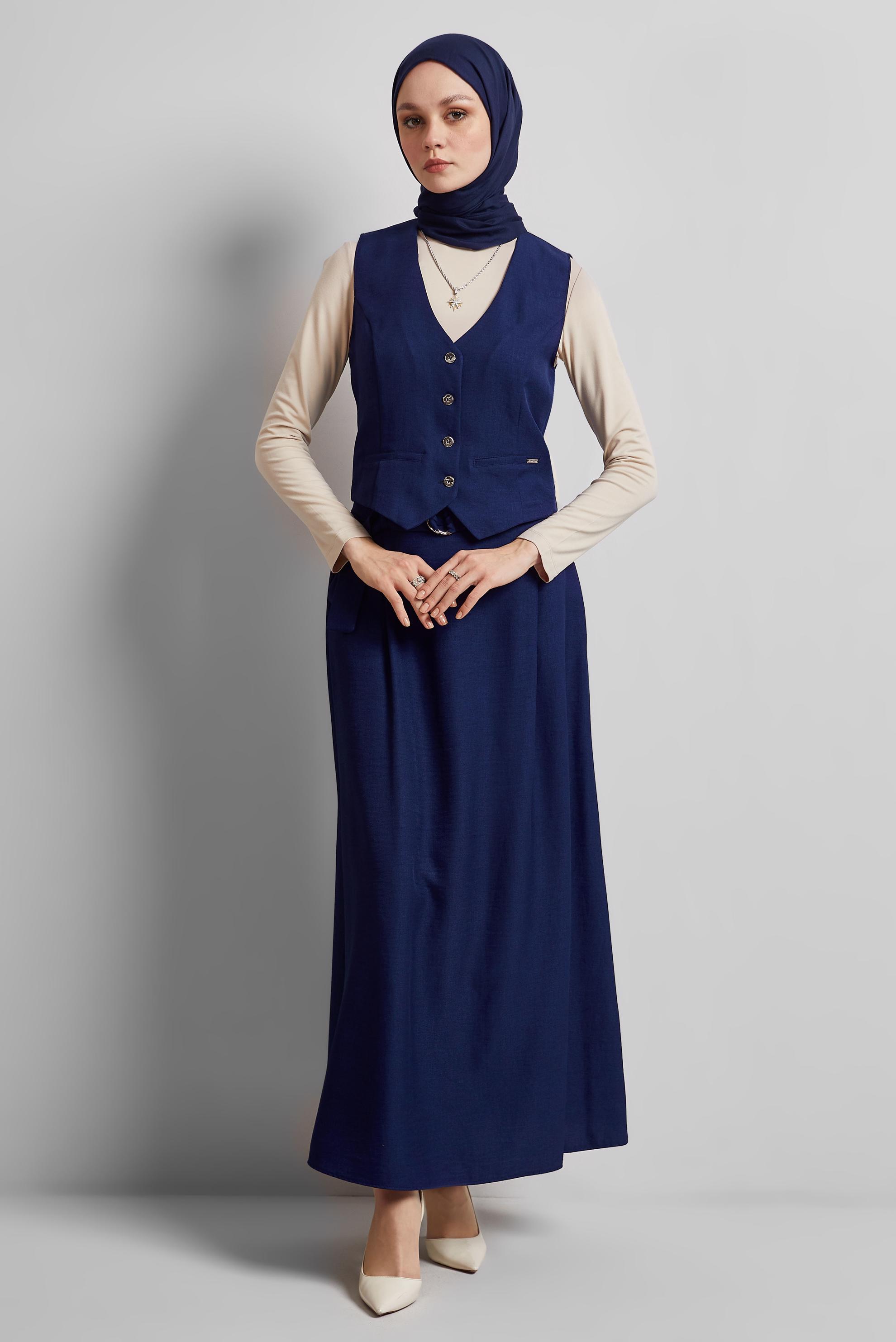 Tesettür giyim LACİVERT YELEKLİ ETEKLİ TAKIM 44805