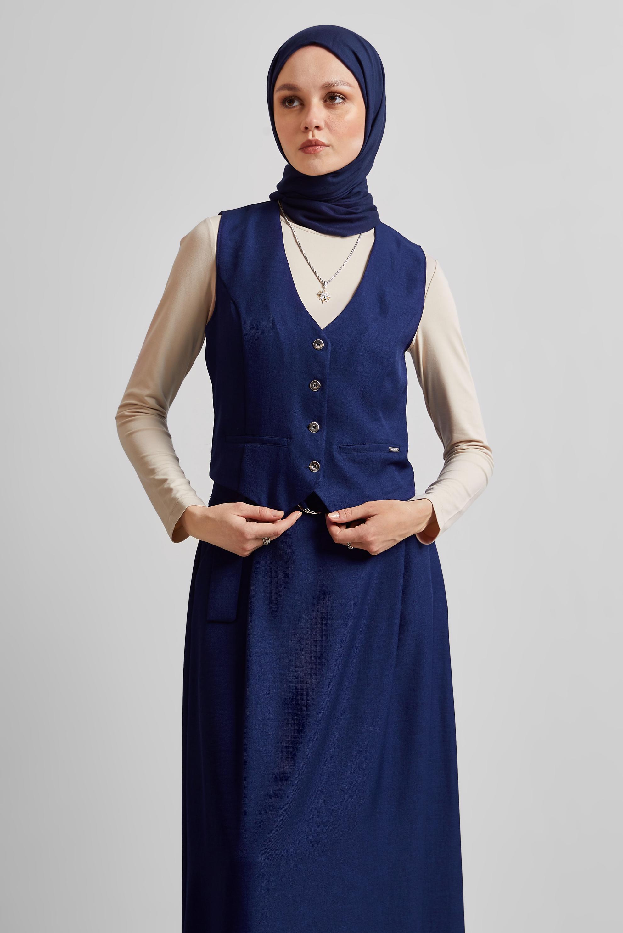 Tesettür giyim LACİVERT YELEKLİ ETEKLİ TAKIM 44805