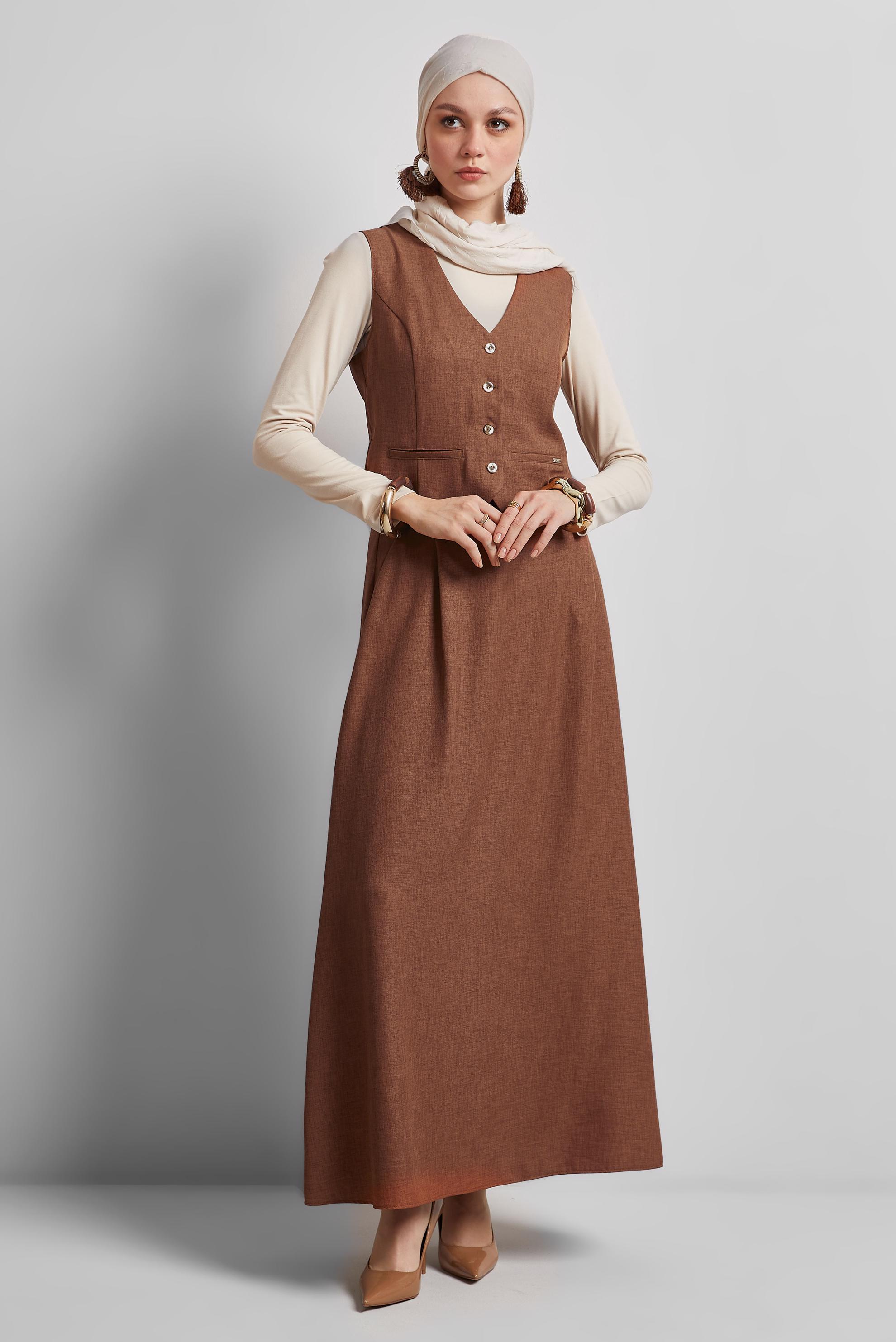 Tesettür giyim TABA YELEKLİ ETEKLİ TAKIM 44805